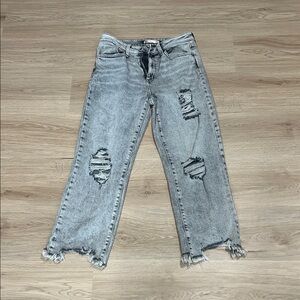 SO Women's Distressed Light Gray High Rise Straight